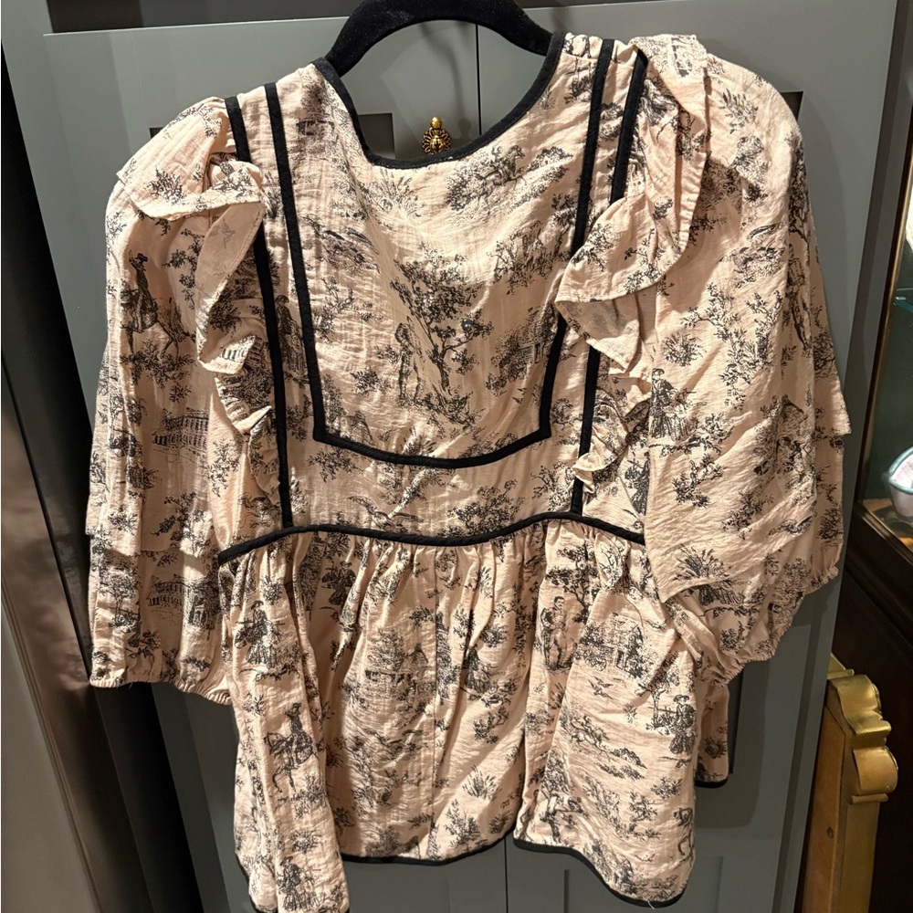 Umgee Ruffled Brown Patterned Blouse - image 5